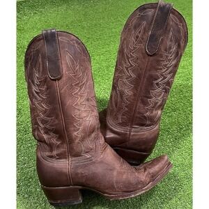 Cavenders Brown Leather Boots 7 B‎ Snip Toe Pull On Western Rodeo Boot Cowgirl